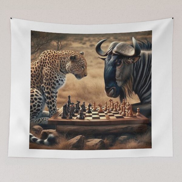 Item preview, Blue Wildebeest and Leopard enjoy chess game. designed and sold by BonoloStore.