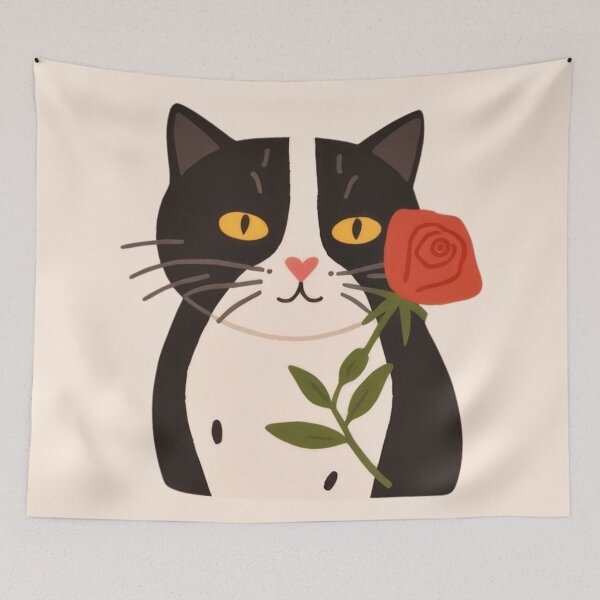 Item preview, "I broke a flower for you"  i.e. a cute chubby funny kitty with a rose. designed and sold by SaraSumi.