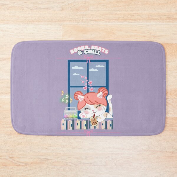 Item preview, Kawaii Boba & Lo-Fi Chill, Cat Books and Rain designed and sold by LivingRoomZoo.