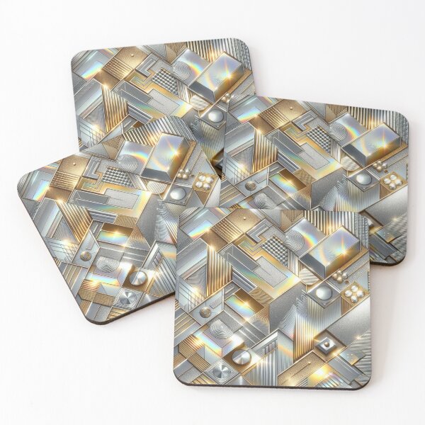 Item preview, Opulent Holographic Geometrics: Metallic Gold, Silver, and Bronze Fabric Pattern designed and sold by Rui Fernandes.