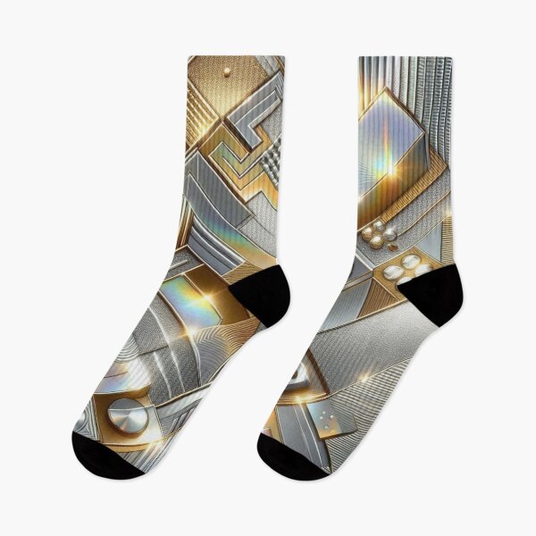 Item preview, Opulent Holographic Geometrics: Metallic Gold, Silver, and Bronze Fabric Pattern designed and sold by Rui Fernandes.