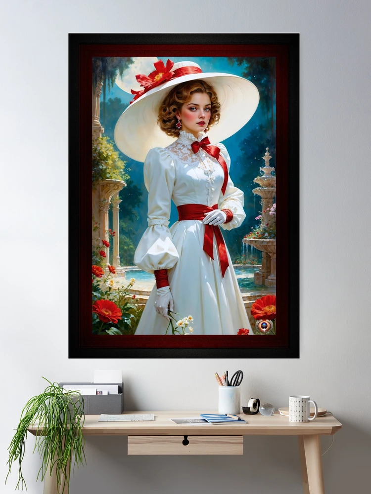 Vintage Art Portrait of an Elegant Woman in a Garden Beautiful AI Concept Art by Xzendor7 Wall Decor Poster Art Print