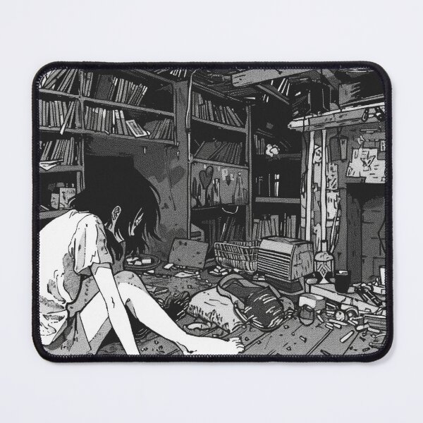 Item preview, new home – melancholic black and white manga anime girl designed and sold by ForsakenFrames.