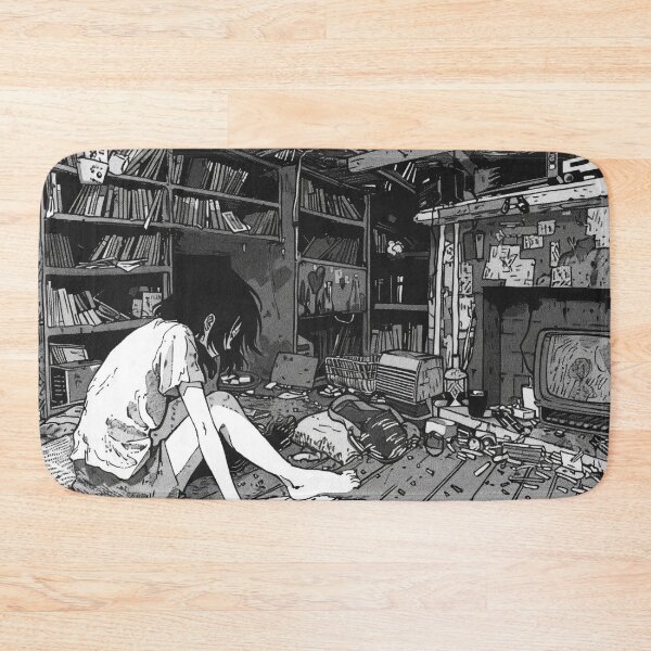 Item preview, new home – melancholic black and white manga anime girl designed and sold by ForsakenFrames.