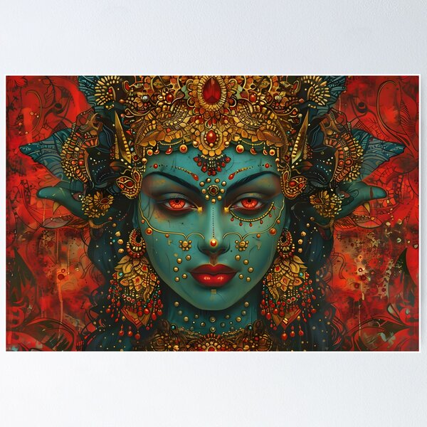 Item preview, Intricate divine blue deity adorned with detailed jewels designed and sold by Artessie.