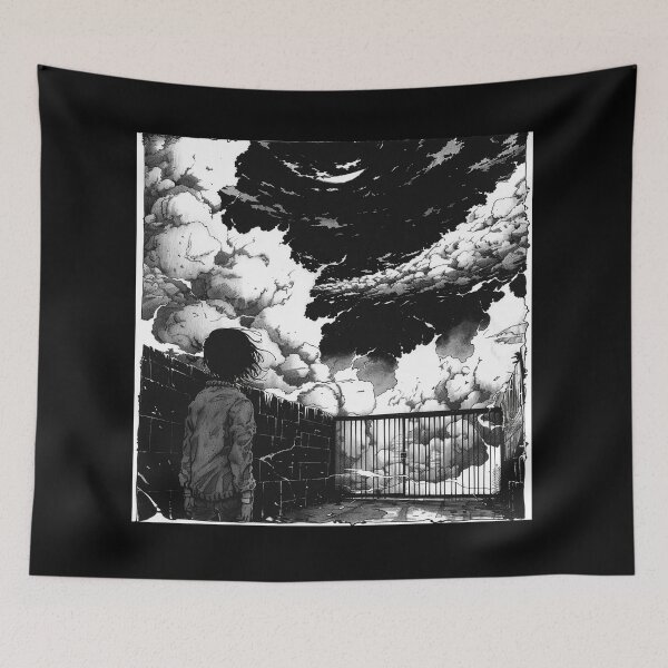 Item preview, gate into the unknown – melancholic black and white manga anime boy designed and sold by ForsakenFrames.
