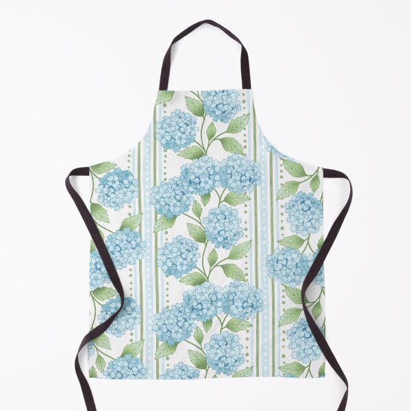 Item preview, Preppy Pastel Blue Hydrangea Floral on French Ticking designed and sold by Perrin Le Feuvre.