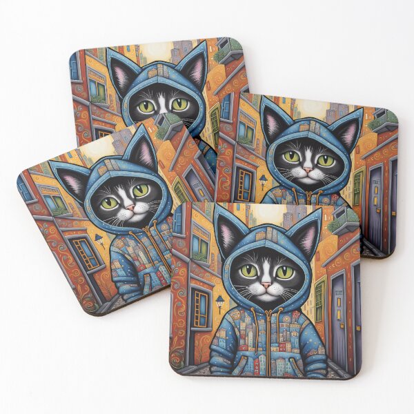 Item preview, Kitten wearing a hoodie in a big city back alley designed and sold by Colin Bentham.