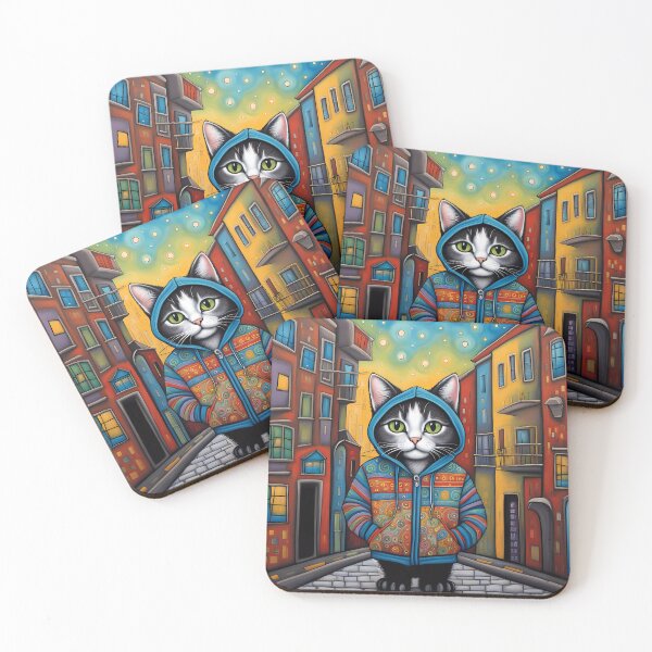 Item preview, Kitten wearing a hoodie in a big city back alley designed and sold by Colin Bentham.