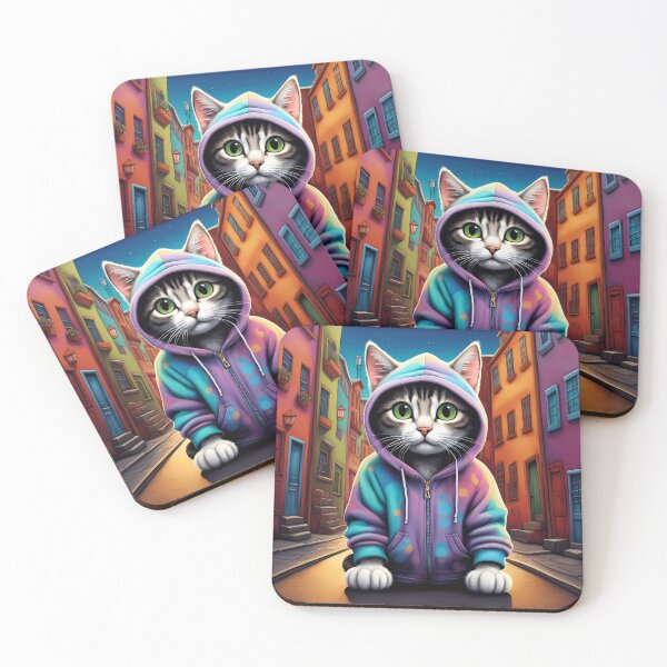 Item preview, Kitten wearing a hoodie in a big city back alley designed and sold by Colin Bentham.