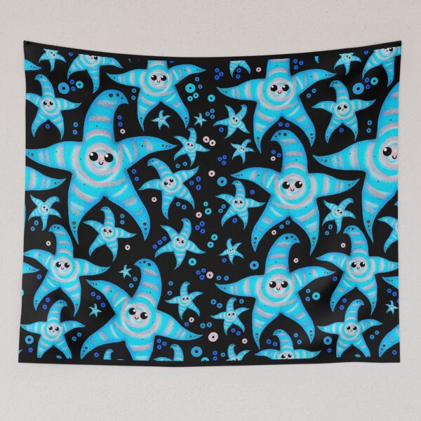 Item preview, cute cyan spiral starfish - dark designed and sold by doveydotdraws.