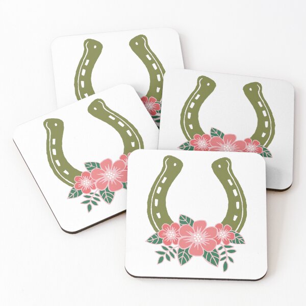 Artikelvorschau, moosgrünes Hufeisen mit roten Blumen entworfen und verkauft von colorofmagic.