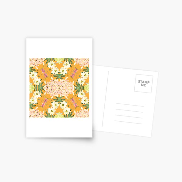 Arancia Watercolour Floral Damask in Bright Orange, Pink and Cream Postcard
