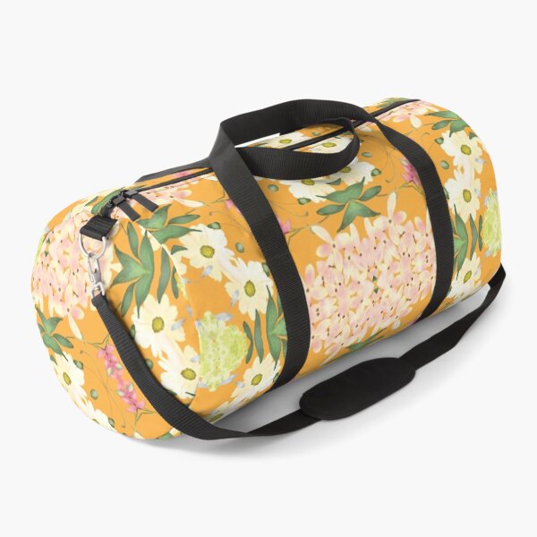 Arancia Watercolour Floral Damask in Bright Orange, Pink and Cream Duffle Bag