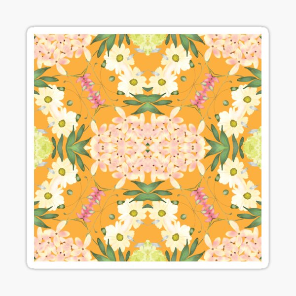 Arancia Watercolour Floral Damask in Bright Orange, Pink and Cream Sticker