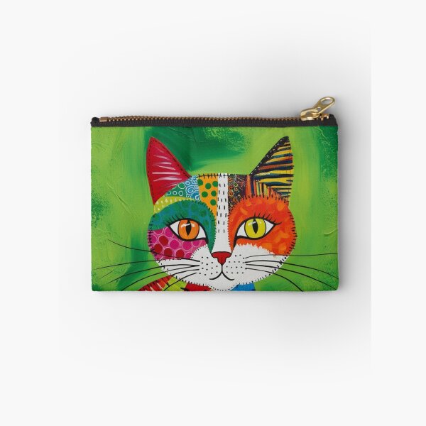 Item preview, Colorful Patchwork Cat on Green designed and sold by FatGiantCat.