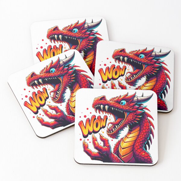 Item preview, Vibrant "Surprised Red Dragon with 'WOW' Text" - Whimsical Fun for Fantasy Lovers designed and sold by InwzaDesign.