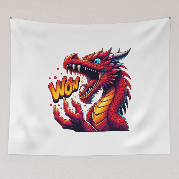 Item preview, Vibrant "Surprised Red Dragon with 'WOW' Text" - Whimsical Fun for Fantasy Lovers designed and sold by InwzaDesign.
