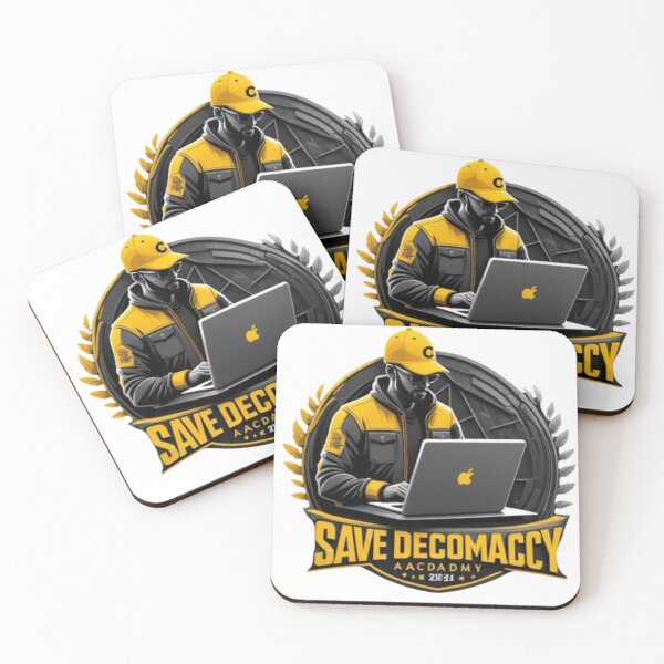 Item preview, Stunning Flat Vector Art Logo for Save Democracy Ecom Academy: Entrepreneur Silhouette with Laptop in Black, White, and Yellow designed and sold by piak-store.