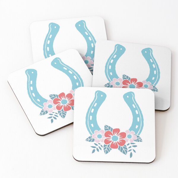 Artikelvorschau, hellblaues Hufeisen mit Blumen entworfen und verkauft von colorofmagic.