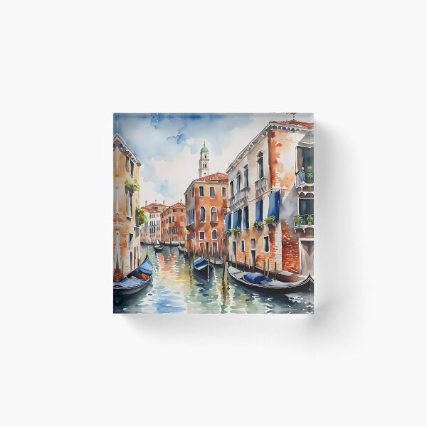 Canal in Venice, Italy - Watercolour Style Acrylic Block