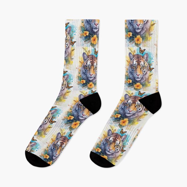 Item preview, Bengal tiger in watercolor florals, flowers and watercolour butterflies  designed and sold by navitalidesign.