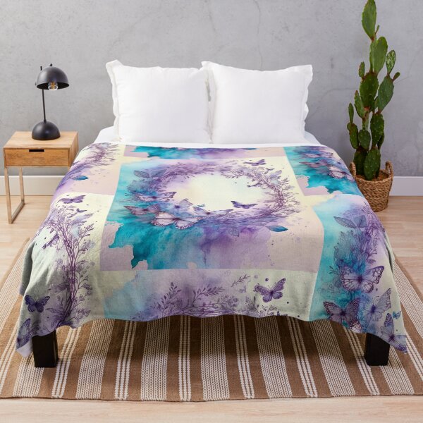 Item preview, Circle wreath in watercolor florals, flowers and watercolour butterflies, purple and blue  designed and sold by navitalidesign.