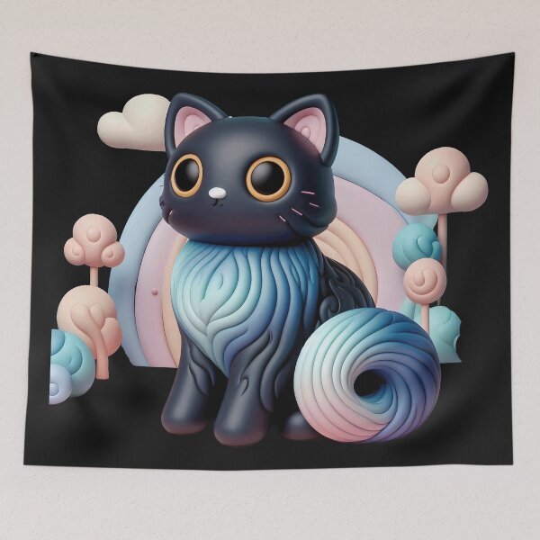 Artikelvorschau, Minimalistische schwarze Katze mit Regenbogen entworfen und verkauft von zoughlal.