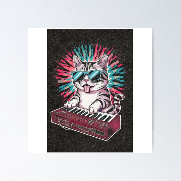 Item preview, Cat Synthesizer - Eye-catching and vibrant design, Vintage Style, Cat playing on keyboard designed and sold by Zibis09.