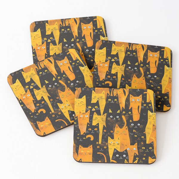 Item preview, Simple cats pattern funny cats art illustrated cartoon black and orange  designed and sold by Inktown.