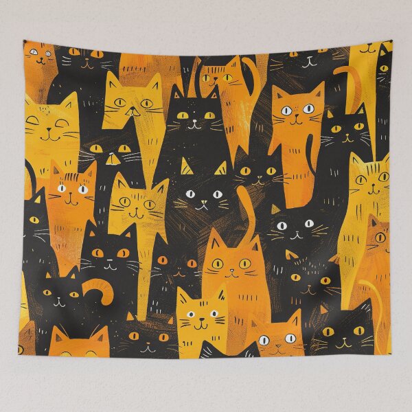 Item preview, Simple cats pattern funny cats art illustrated cartoon black and orange  designed and sold by Inktown.