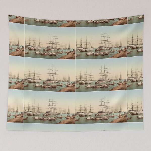 Item preview, Sailing Ships In The Harbour, Calcutta, India 1890s designed and sold by RocketshipRetro.