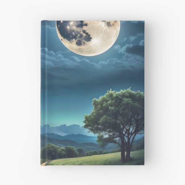 Item preview, Night sky with big moon and green landscape designed and sold by Moonde04.