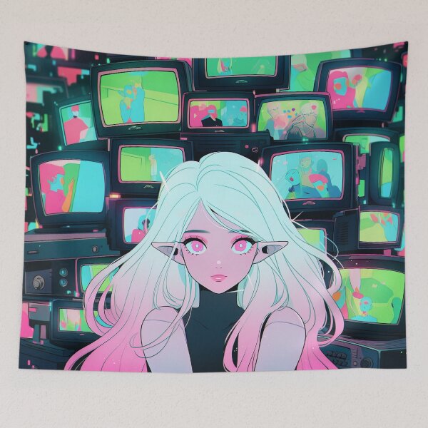 Item preview, Vibrant Televisions Neon Elf Anime Girl designed and sold by bubblegoth.