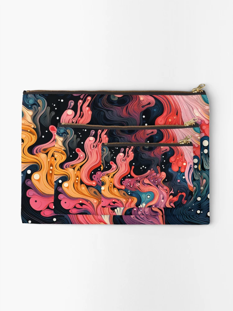 Thumbnail 2 of 4, Zipper Pouch, Colorful Abstract Surreal Fluid Pattern designed and sold by bubblegoth.
