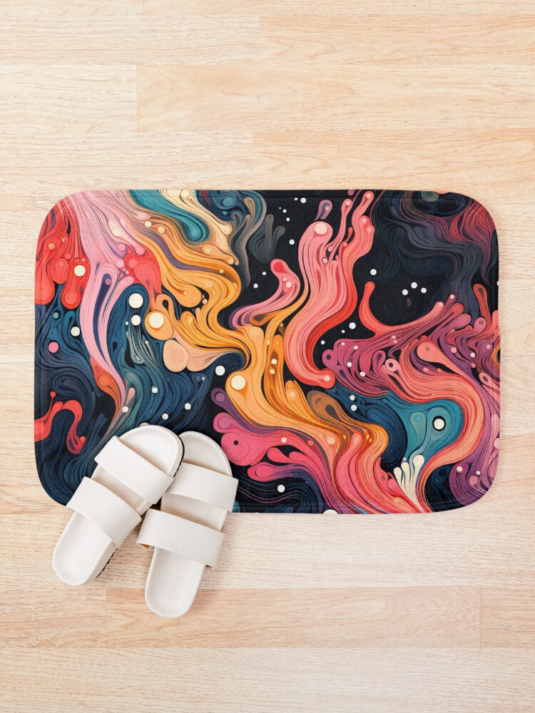 Thumbnail 1 of 6, Bath Mat, Colorful Abstract Surreal Fluid Pattern designed and sold by bubblegoth.