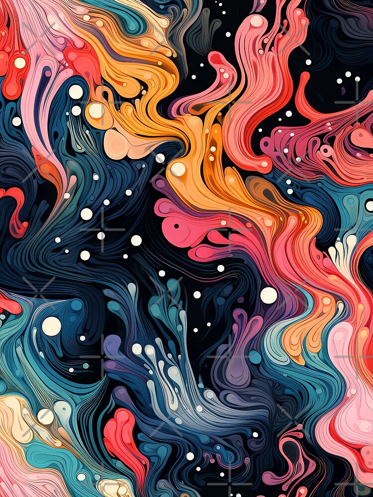 Thumbnail 3 of 3, Scarf, Colorful Abstract Surreal Fluid Pattern designed and sold by bubblegoth.