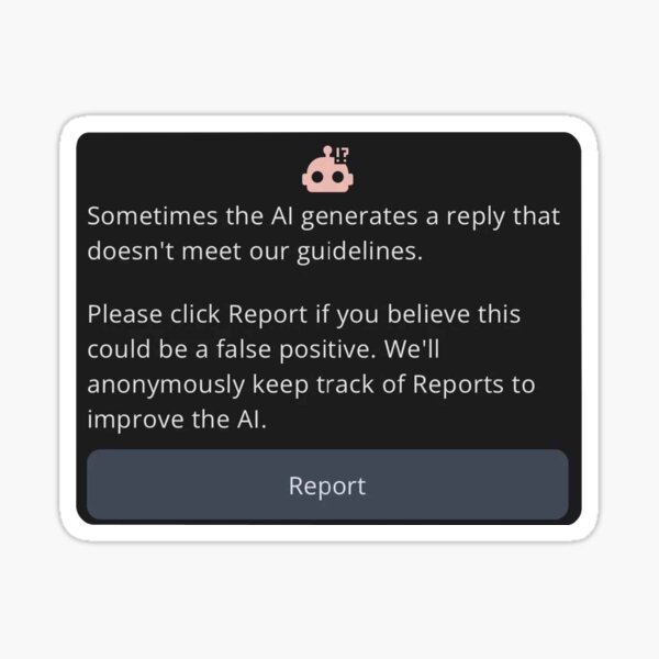 Vista previa del artículo con la obra «Mensaje de error del filtro AI de caracteres (C.AI) », diseñado y vendido por BadLuckByDesign.