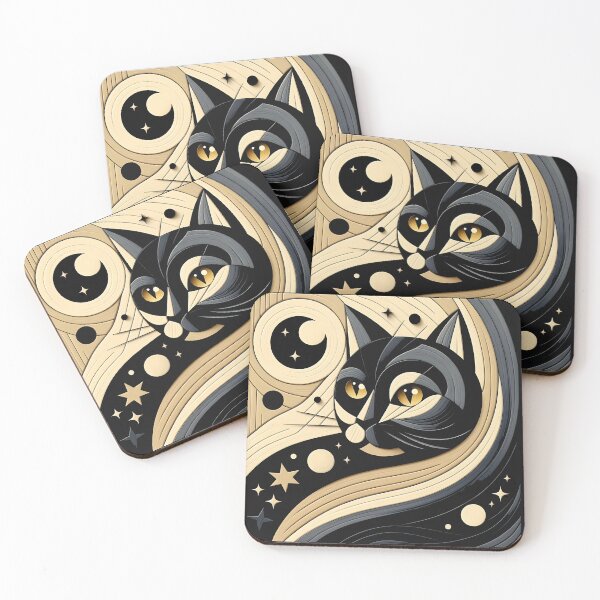 Item preview, Geometric Black Cat - Modern designed and sold by zoughlal.