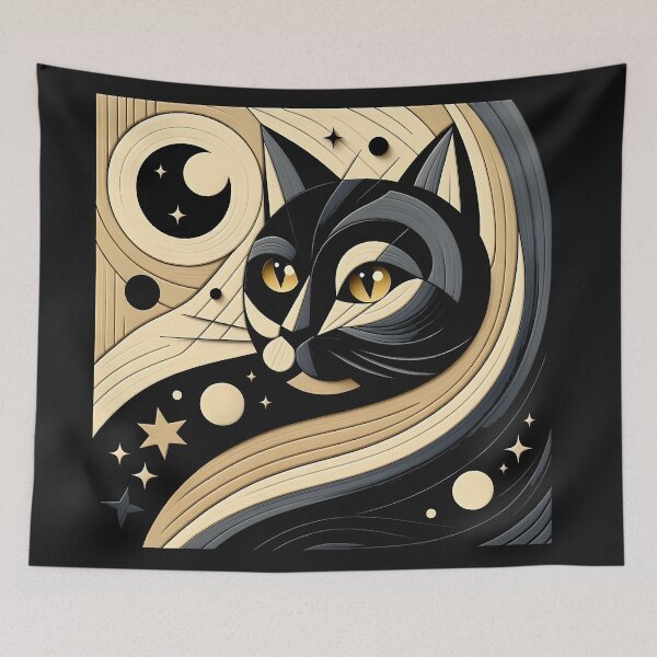 Item preview, Geometric Black Cat - Modern designed and sold by zoughlal.