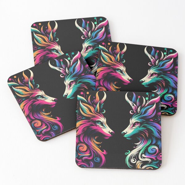 Item preview, Swirling Furry Twin Wolves on Black  designed and sold by zoughlal.