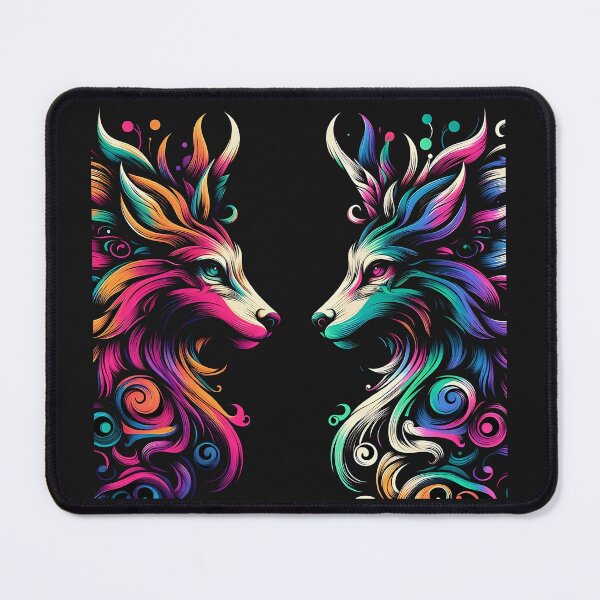 Item preview, Swirling Furry Twin Wolves on Black designed and sold by zoughlal.
