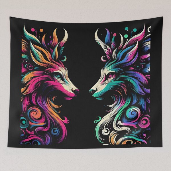 Item preview, Swirling Furry Twin Wolves on Black  designed and sold by zoughlal.