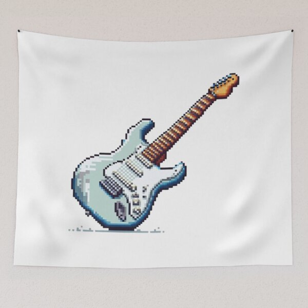 Item preview, Pixelated Melody | Blue Pixelated Electric Guitar with Wood Accents - Retro Musical Instrument Digital Art designed and sold by tuschollos.
