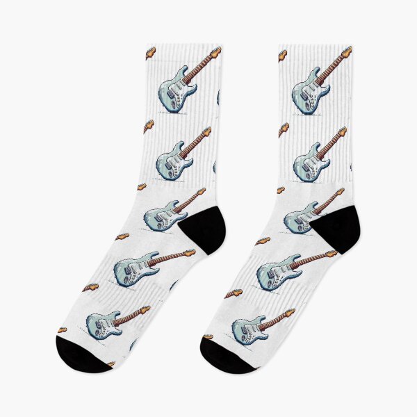 Item preview, Pixelated Melody | Blue Pixelated Electric Guitar with Wood Accents - Retro Musical Instrument Digital Art designed and sold by tuschollos.