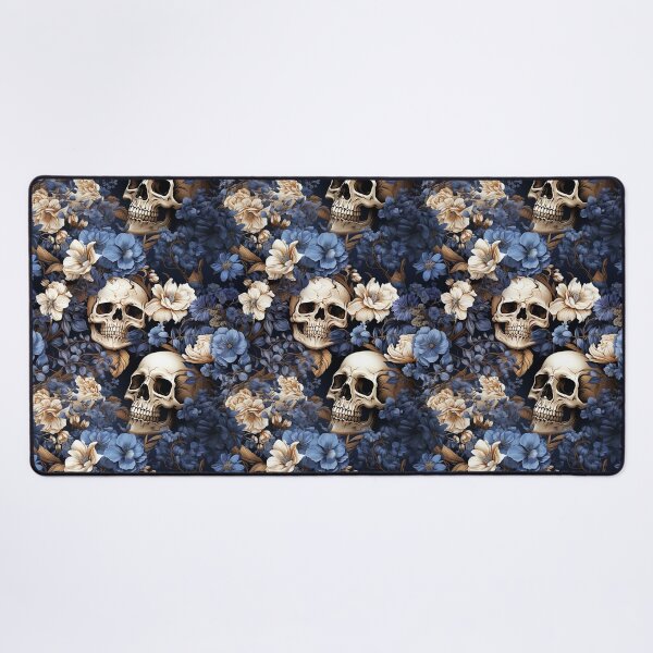 Item preview, Blue Retro Floral Skulls designed and sold by karsad.