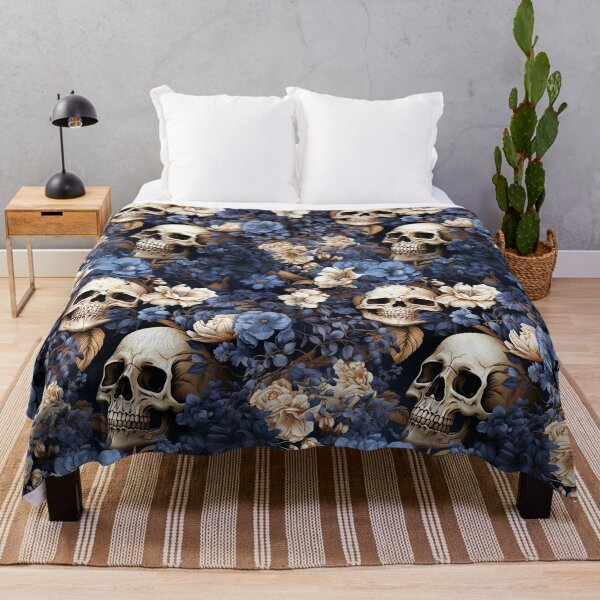 Item preview, Blue Retro Floral Skulls designed and sold by karsad.