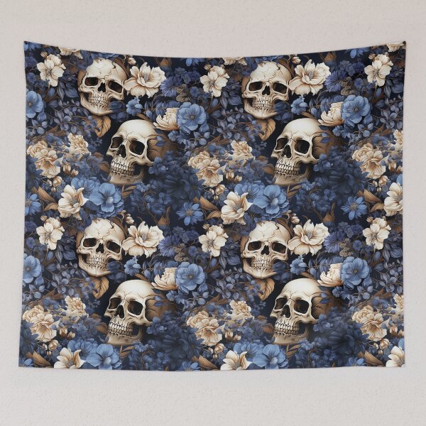 Item preview, Blue Retro Floral Skulls designed and sold by karsad.