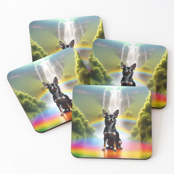 Item preview, Black Chihuahua with Rainbow and Waterfall designed and sold by TeachersCubby.