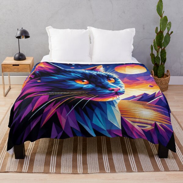 Item preview, Mystical Feline Majesty: Vibrant Geometric Cat Under Starry Night Sky designed and sold by zoughlal.